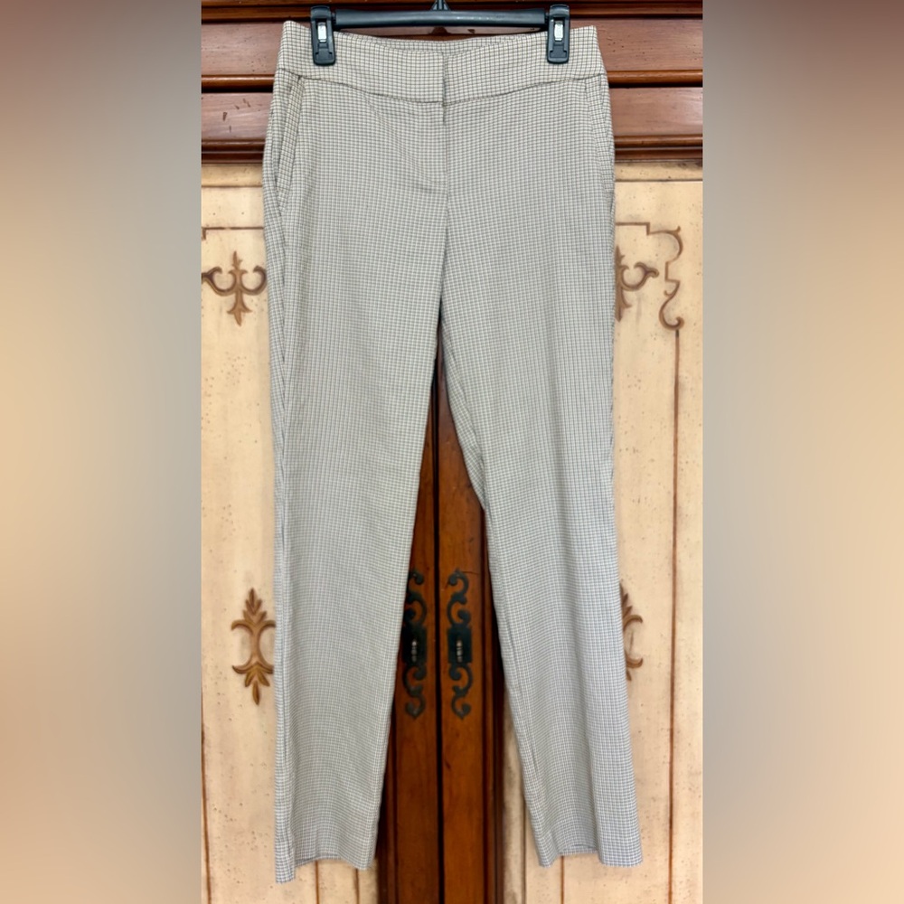 Worthington Women’s Tan and Grey Checkered Chinos - Slim Leg